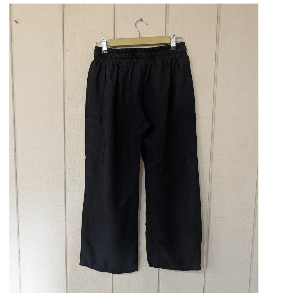 Morijana Jackie Black Linen Blend Wide Leg Cargo Pants Lagenlook Coastal S - Picture 7 of 11